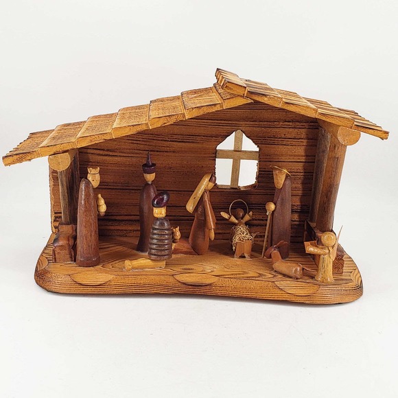 Mid Century Modern Style Primitive Vintage Wood Nativity Scene
